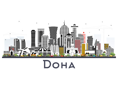 Doha Qatar City Skyline. architecture building city cityscape doha landmark panorama qatar skyline town