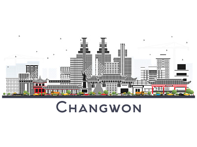 Changwon South Korea City Skyline. architecture building changwon city cityscape landmark panorama skyline south korea town