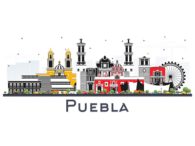 Puebla Mexico City Skyline. architecture building city cityscape landmark mexico panorama puebla skyline town