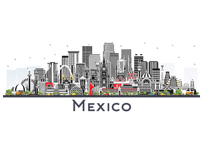 Mexico Country Skyline with Gray Buildings. architecture building city cityscape country landmark mexico panorama skyline town