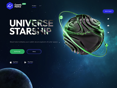 Cosmic 3D Landing Page 3d branding landing page product typography ui ux vector