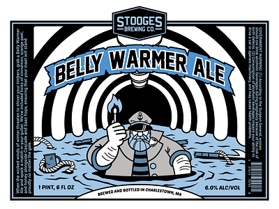 Stooges Brewing Co. Presents: Belly Warmer Ale beer beer bottle beer branding beerbranding boston bostonbeer branding brewing company craftbeer design flat graphic design graphic art illustration label labeldesign packagedesign sailor vector whale