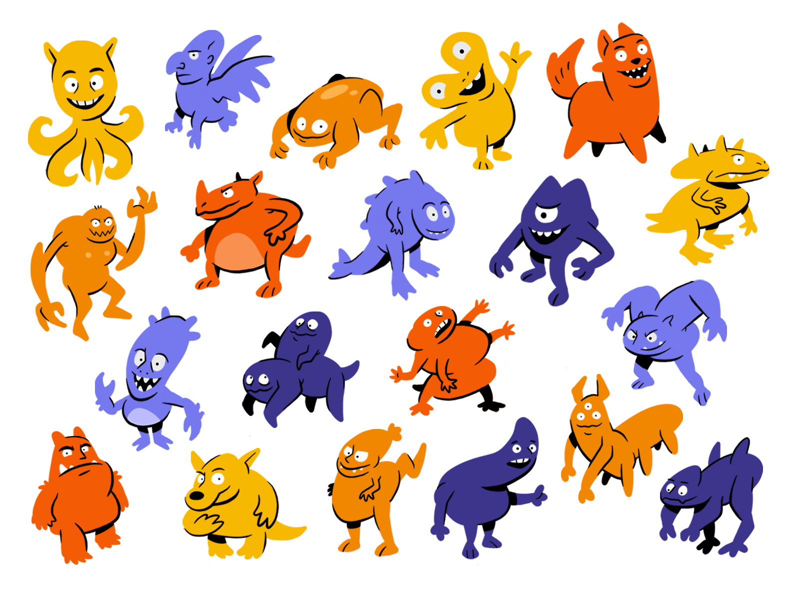 The Experi-Men: Set 2 animated animated gif boston character animation character design characterdesign concept art creative design creature design drawing drawing challenge funny gif illustration monster monsters orange process procreate silhouette