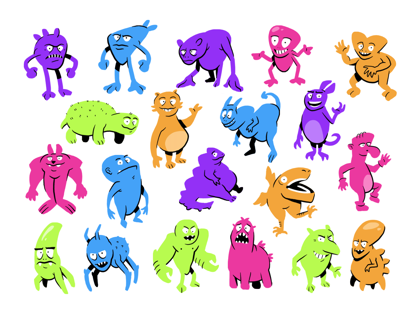 The Experi-Men: Set 1 animated animated gif boston character animation character design concept art concept design creature design drawing drawing challenge funny character gif illustration monster neon process procreate series art silhoutte