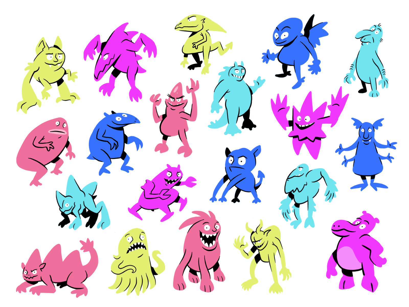The Experi-Men: Set 4 animated animated gif boston character animation character design concept art concept design creature design drawing drawing challenge gif illustration monster monsters neon neon colors originalcharater procreate silhouette