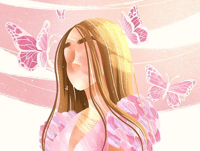 no more I love u's art artist butterfly colorful design doodle drawing illustration illustration art illustrator pink portrait procreate vector woman