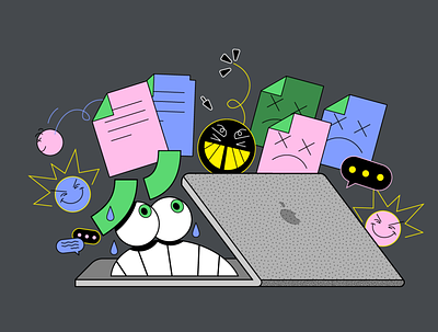 Exploding Emails blue bomb cartoon character character design cute design email green iconography icons iconset illustration meeting paperwork pink symbol