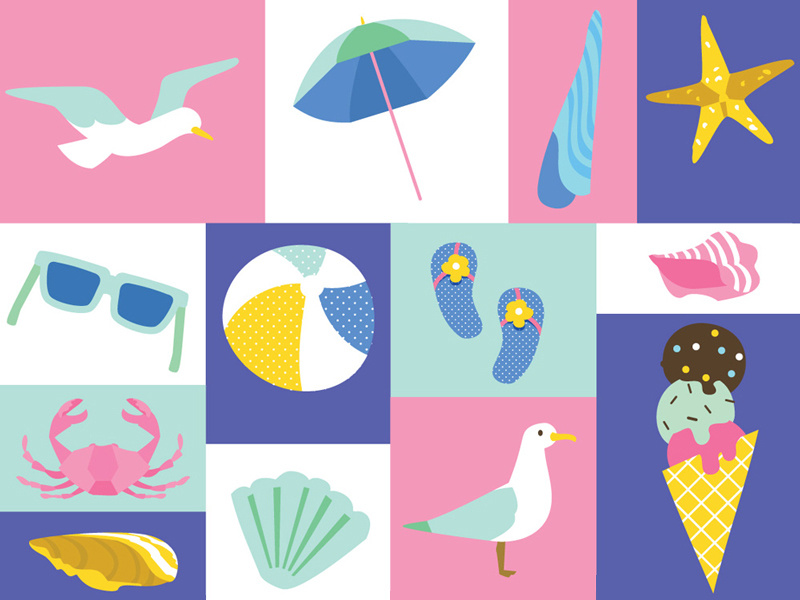 Summer Stationery Icons illustration brand identity brand style guide design beach summer icons
