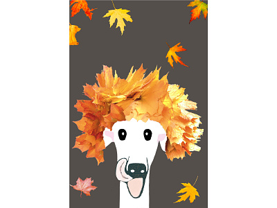 GREYHOUNDS AMONG LEAVES autumm design dog greyhound illustration leaves