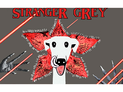 STRANGER GREY design dog flower greyhound hands illustration monster neon stranger