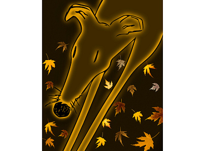 PLAYING WITH LEAVES brown design dog greyhound illustration leaves photoshop