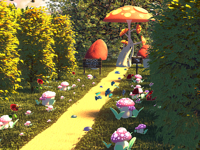 Mushroom sanctuary 3d 3d modelling cartoon stylized