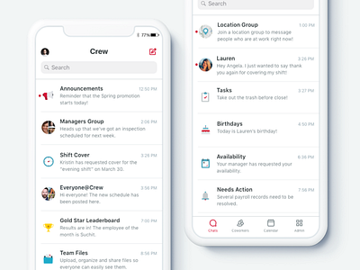 Crew App: Group Communication for Teams app chats design system icons illustration inbox information architecture ios mobile profile redesign ui