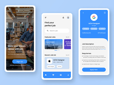 Job finder mobile app android app application clean company design employee figma find job find work ios job job finder job finder app job search mobile mobile app mobile ui ui ux