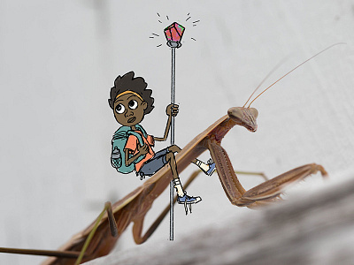 Photo Drawing backpack girl mantis