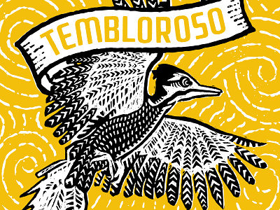 Tembloroso Whirl Wind coffee hand drawn illustration label music whirl wind woodpecker yellow