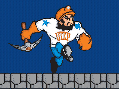 Retro Paydirt Pete 1980s arcade axe blue college football miner orange retro utep video game