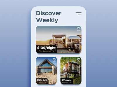 Curated Feed app booking cards design travel ui ux vector