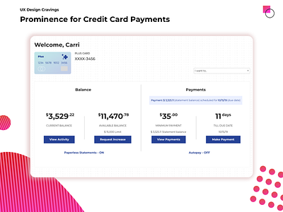 Prominence for Credit Card Payments analysis breakdown credit card hierarchy ia information architecture microcopy payments prominence ui ux