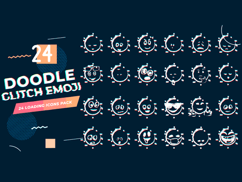 Doodle Glitch Emoji. Animated Loading Icons Pac - For Any Editor motion