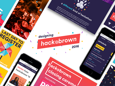 Designing Hack@Brown brand conference confetti hackathon montage
