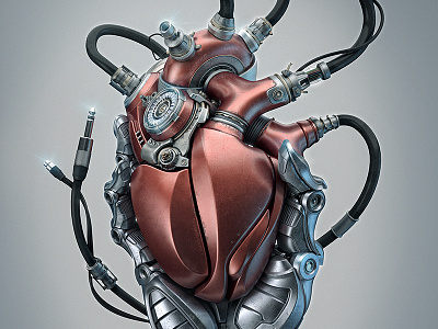Heart 3d alekscg cgi ciber cyborg future hand heart kuskov maya metal render