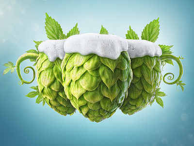 3 Hops 3d alekscg beer foam beer green hops kuskov print render