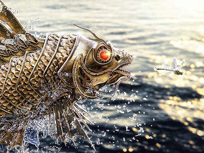 GoldFish 3d alekscg cgi conceptart drops fish gold goldfish kuskov metal render water