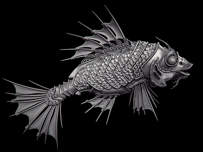 Fish 3d alekscg cgi fish kuskov metal render steampunk