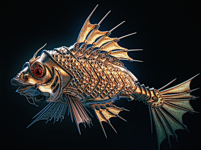Fish in Gold 3d alekscg cgi conceptart fish gold goldfish kuskov metal render water