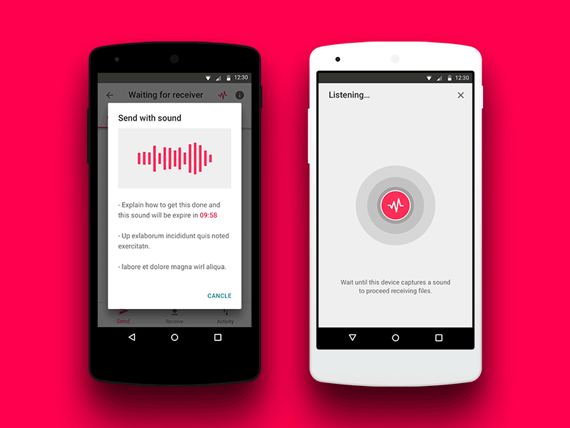 Inaudible sound file transfer UI prototype by Doekplay on Dribbble