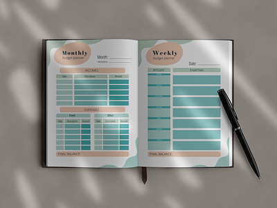 Monthly and weekly budget planner. Personal planner template in