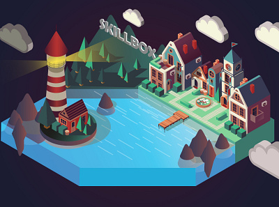 Air bay illustration isometry landscape town vector