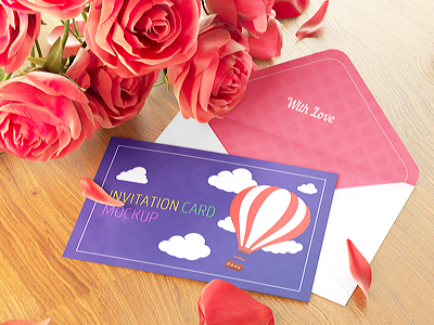 Postcard / Invitation Card with Envelope Mock-up