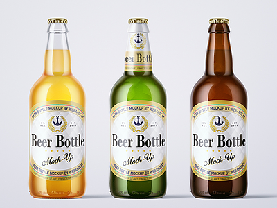 500ml Beer Bottle Mock-up amber glass beer beer bottle cap glass green glass label lager mock up packaging