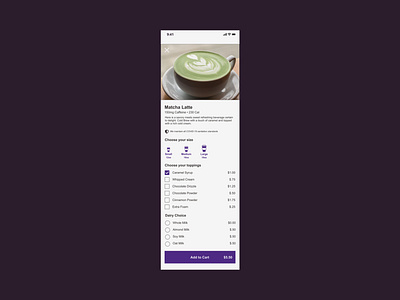 Day 30 - Pricing add app app design branding cart checkbox coffee custom customize dailyui dailyuichallenge design food graphic design matcha price product design radio button size ui