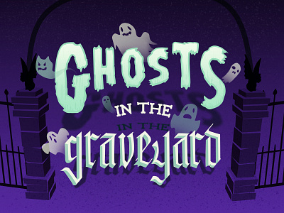 Ghosts In The Graveyard blackletter comics ghosts gothic graveyard halloween mint october purple specters spooky typography