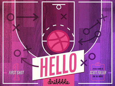Hello Dribbble! basketball color debut design hello dribbble illustration pink typography vivid
