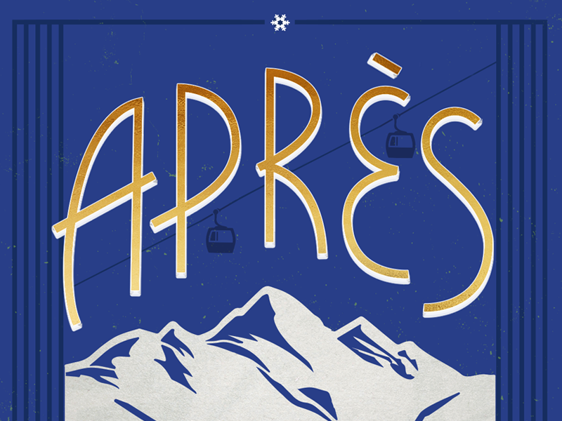 Après ski snowboarding snow mountains blue distressed texture wintersports ski poster