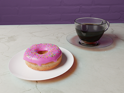 Strawberry donut and coffee 3d 3d modeling blender breakfast coffee donut food modeling morning