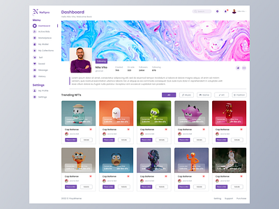 NFT Marketplace Dashboard dashboard light market place minting nft nft dashboard nft marketplace nftart token ui uidesign uiux