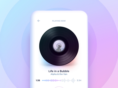 Music player interaction concept - Curious Lab app audio concept device fast forward gesture interaction mobile motion music pause playback player purple rewind skip start stop time vinyl