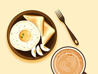 Breakfast Meal - Omelette Bread with Coffee breakfast foodillustration graphic design illustration illustrationdaily