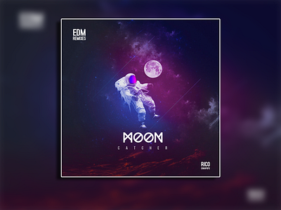 MOON CATCHER ALBUM COVER ARTWORK TEMPLATE 3d album cover astronaut branding cyberpunk design future graphic design illustration itunes modern moon techno vapor wave