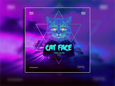 CAT FACE ALBUM COVER ARTWORK TEMPLATE album cover album cover artwork for sale cat cyberpunk design edm future graphic design illustration itunes modern techno trance vaporwave