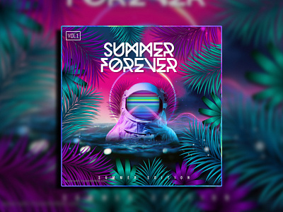 SUMMER FOREVER ALBUM COVER TEMPLATE album cover cyberpunk design future illustration itunes music cover spotify summer tropical