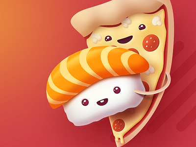 True love :) illustration pizza sushi