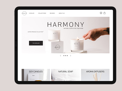 Landing page for a brand of handmade candles "Harmony" design typography ui ux