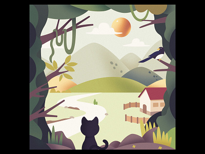 A cat and landscape　