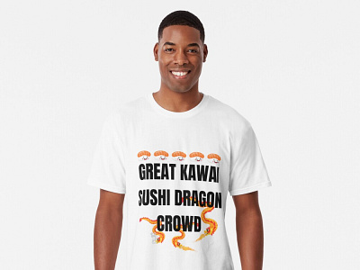 Great Kawaii Sushi Dragon Crowd Long T-Shirt apparel cute dragon japan kawaii sushi t shirt wasabi